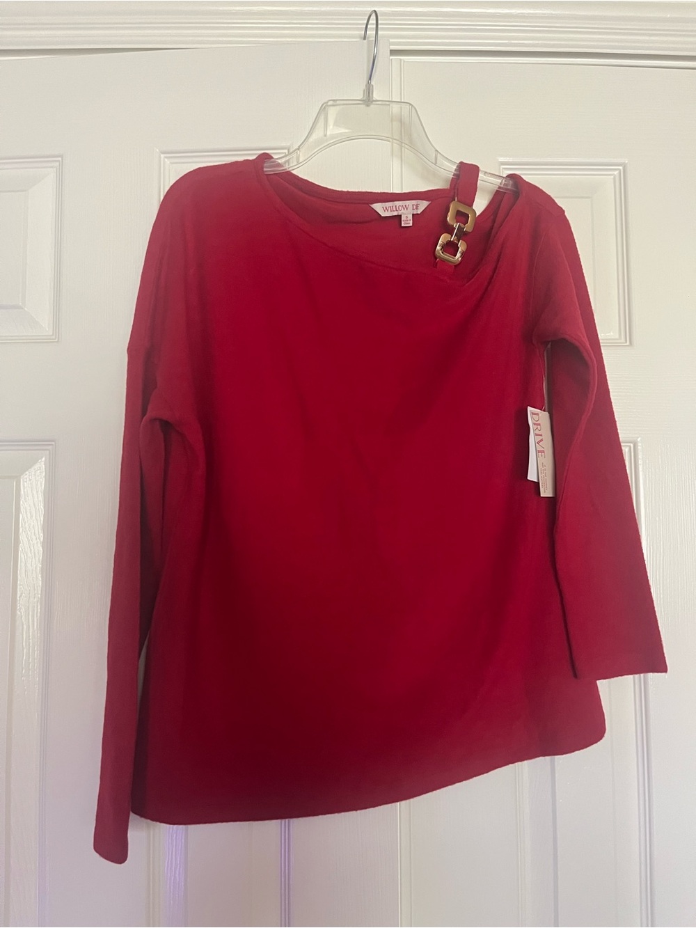 Willow & Clay Crimson Red Long Sleeve Top with Shoulder Buckle